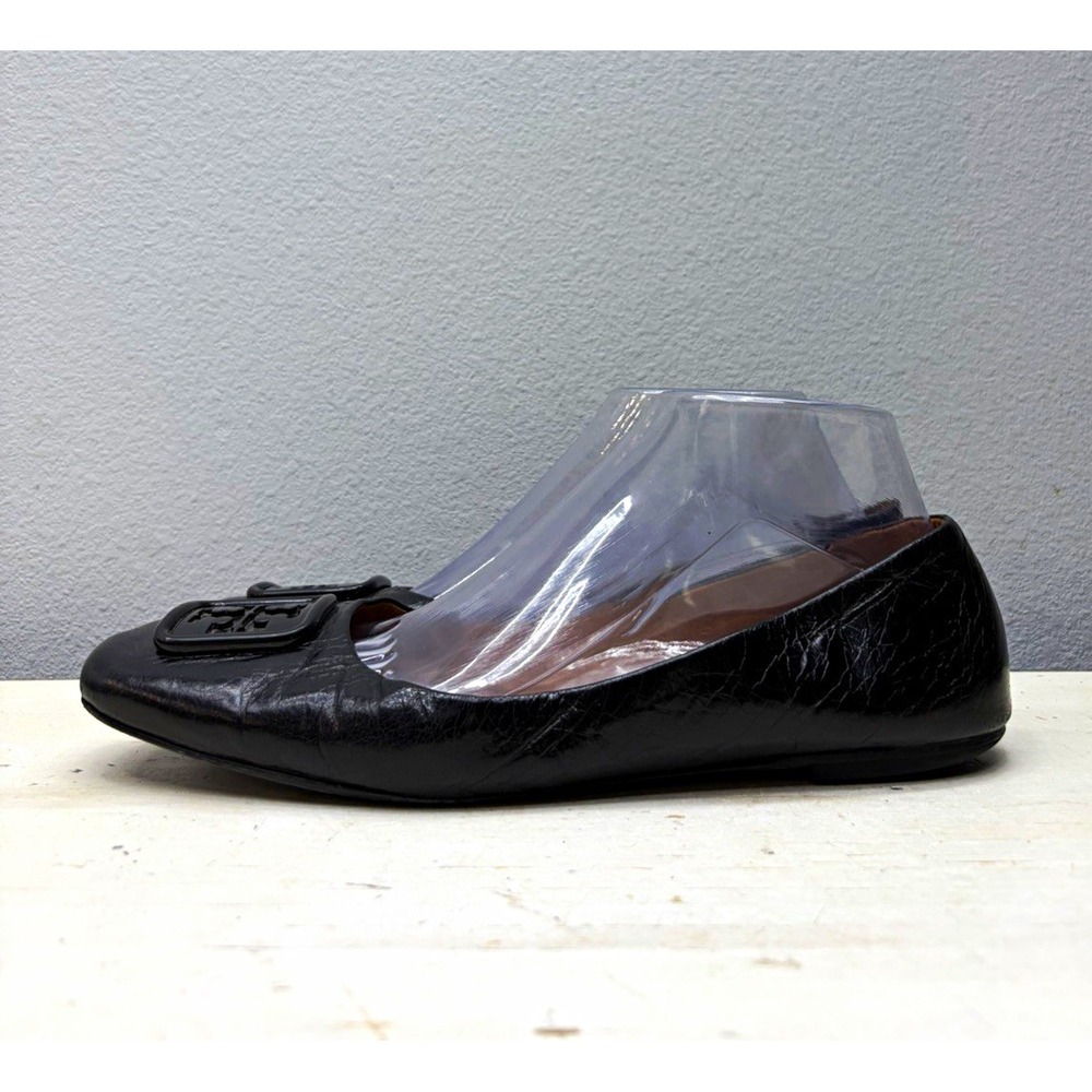 Tory Burch Black Patent Leather Georgia Swuare Toe Flats Size 9.5
